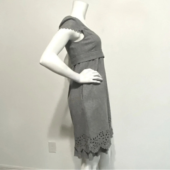 Cynthia Steffe Gray Wool Blend Short Sleeve Laser Cut Side Pockets Dress Size 4 - Picture 5 of 10